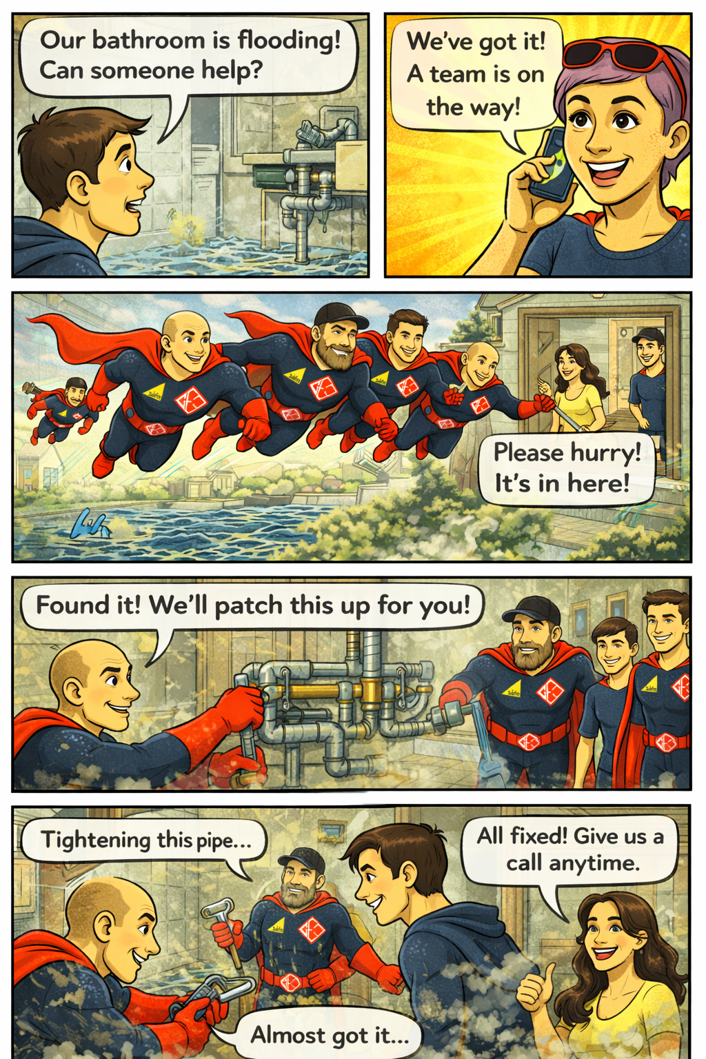 Geo Gas team rescue storyboard panels